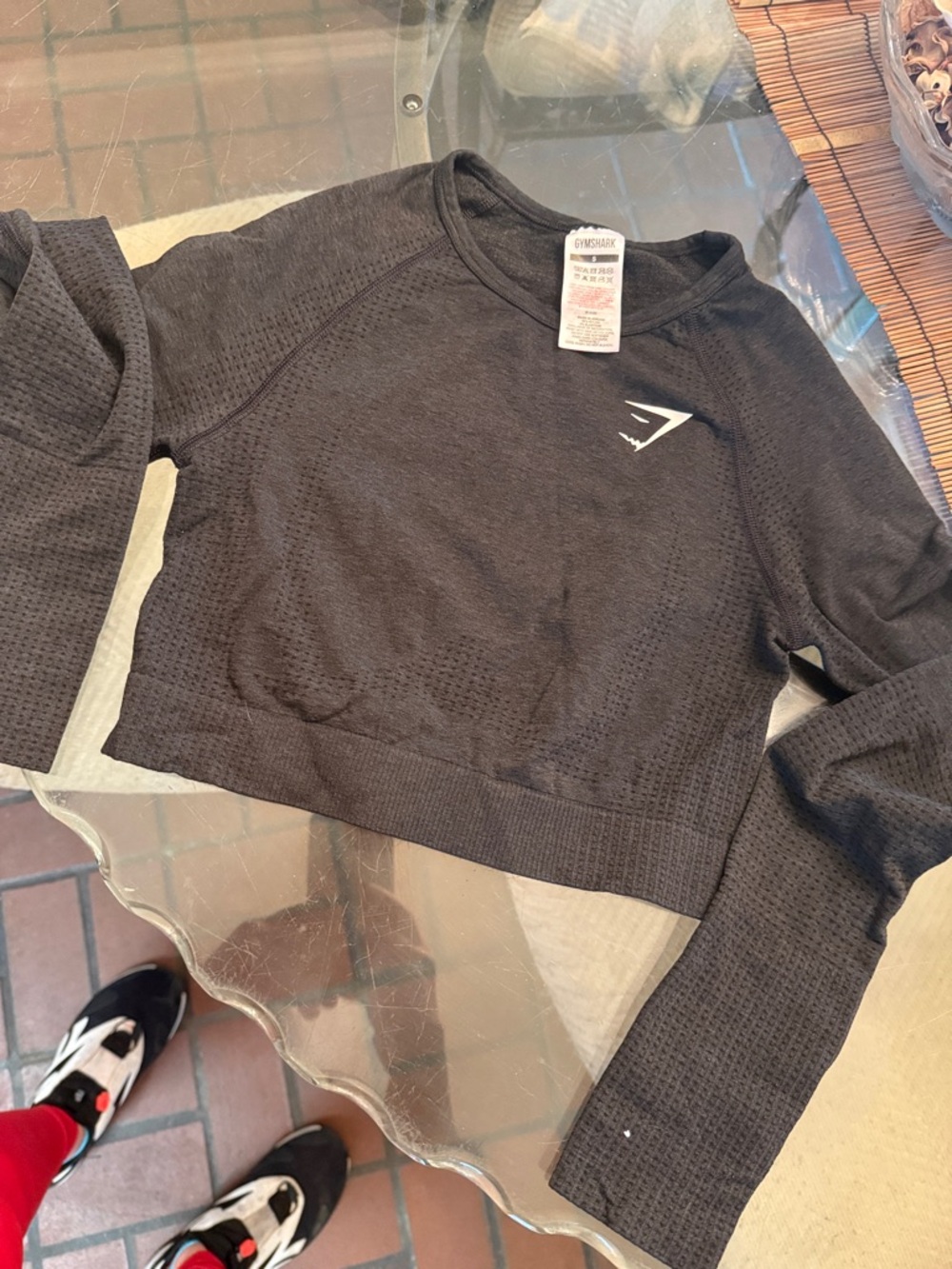Gymshark Black Textured Cropped Long Sleeve Top